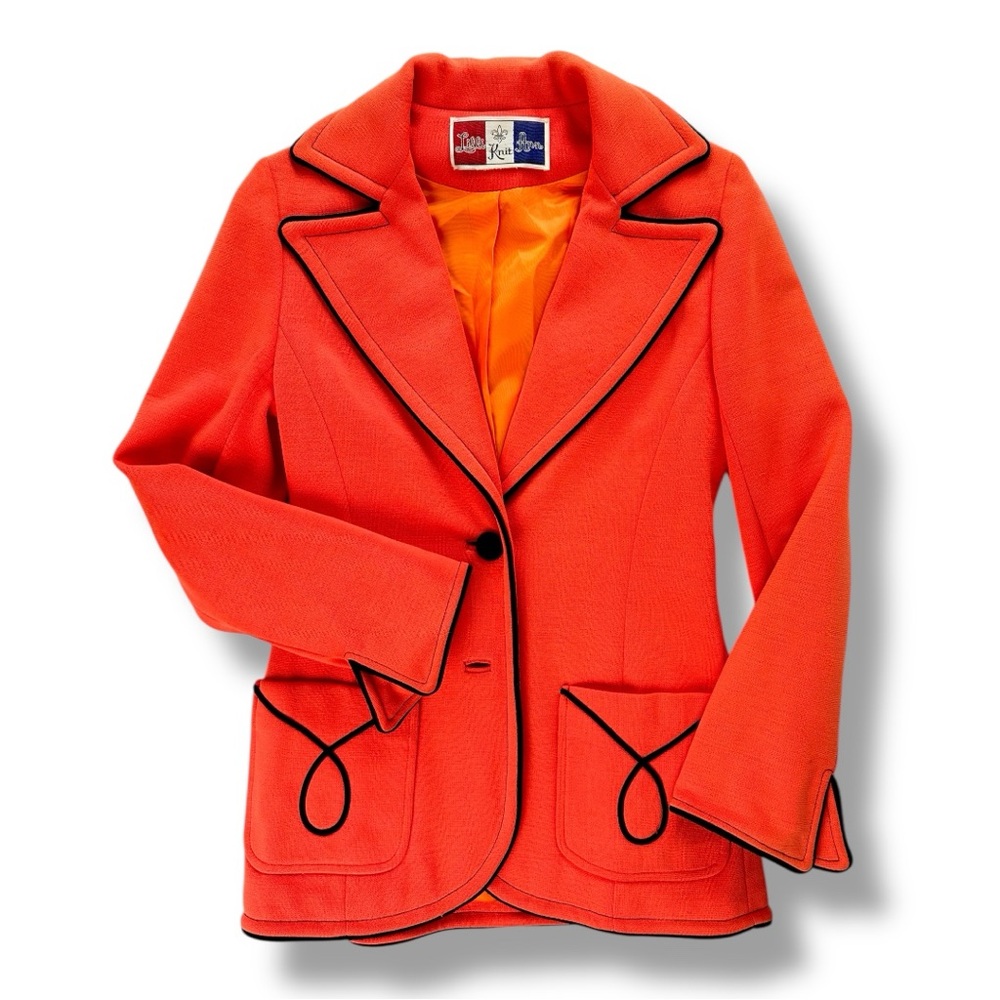 Vintage LILLI ANN KNIT Vibrant Orange Blazer with Black Accents Size XS (GVC)